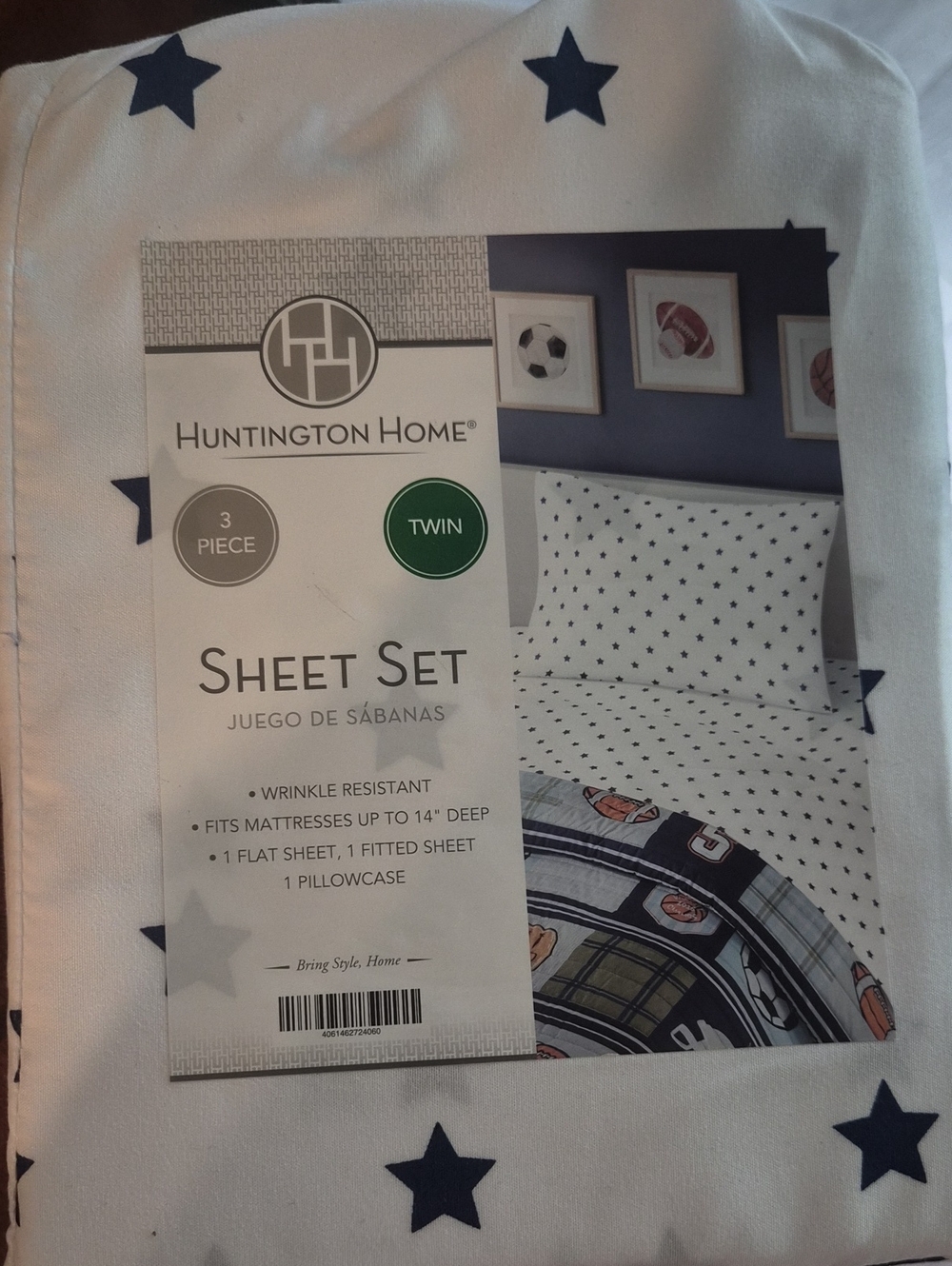 Huntington Home White Sheet Set with Navy Star Print